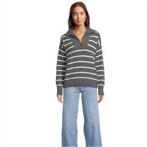 Faherty Mariner Stripe Quarter Zip Sweater NWT Sz L moonstone stripe